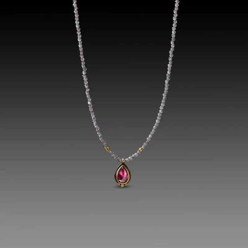 layering necklace for women-Rhodolite Garnet with Labradorite Beads Necklace