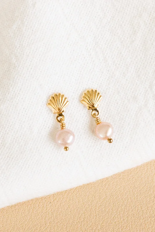 diamond hoop earrings for women-Flat Pink Pearl Shell Studs