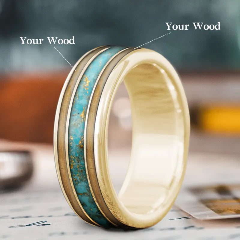 trendy gold ring for women-Custom Design - 3-Inlay Wide Center Ring rW-yNgW-n8oMLuNtewJHgxDX