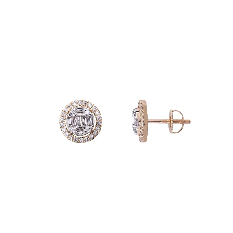 modern earrings for women-Baguette Diamond Stud Earrings (14K)