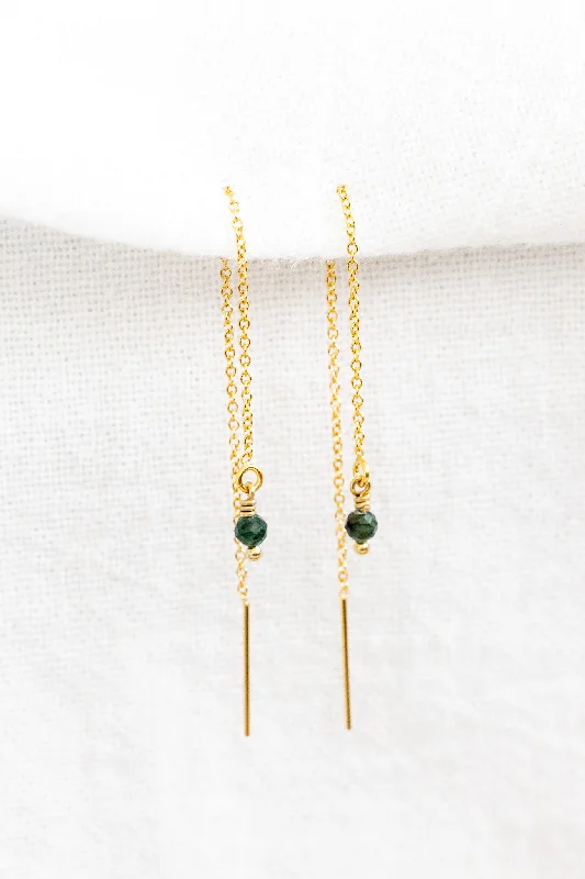 gold dangle earrings for women-Emerald Plain Chain Ear Threaders