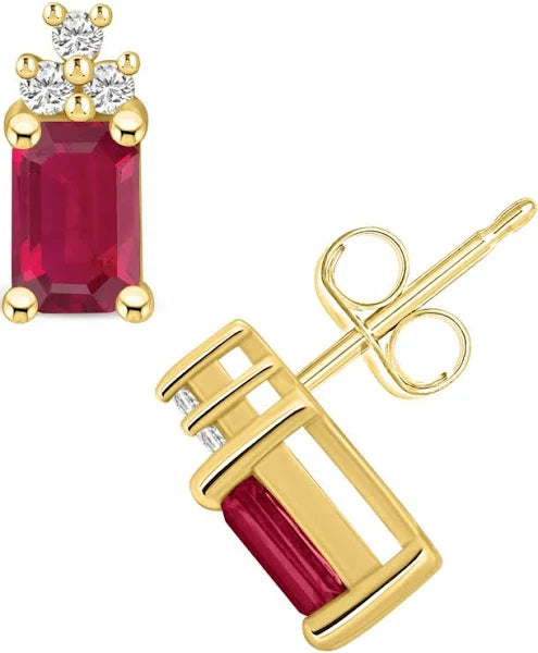 colorful gemstone earrings for women-Ruby Diamond Earrings (14K)