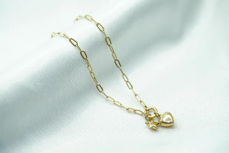 handmade anklet for women-14k Heart & Star Anklet