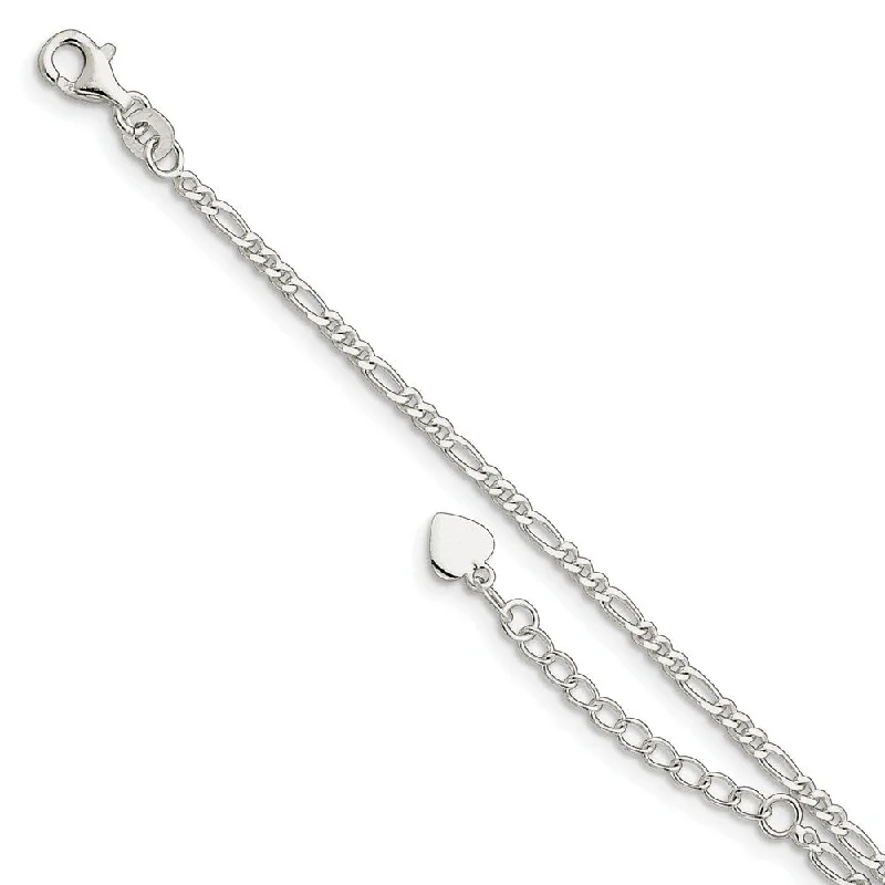 vintage bangle bracelet for women-Sterling Silver 2mm Diamond Cut Figaro Link Anklet, 9 Inch