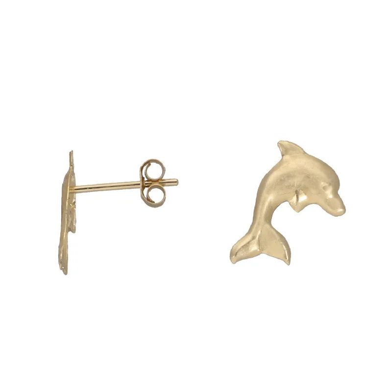 crystal earrings for women-New 9ct Gold Kids Dolphin Stud Earrings