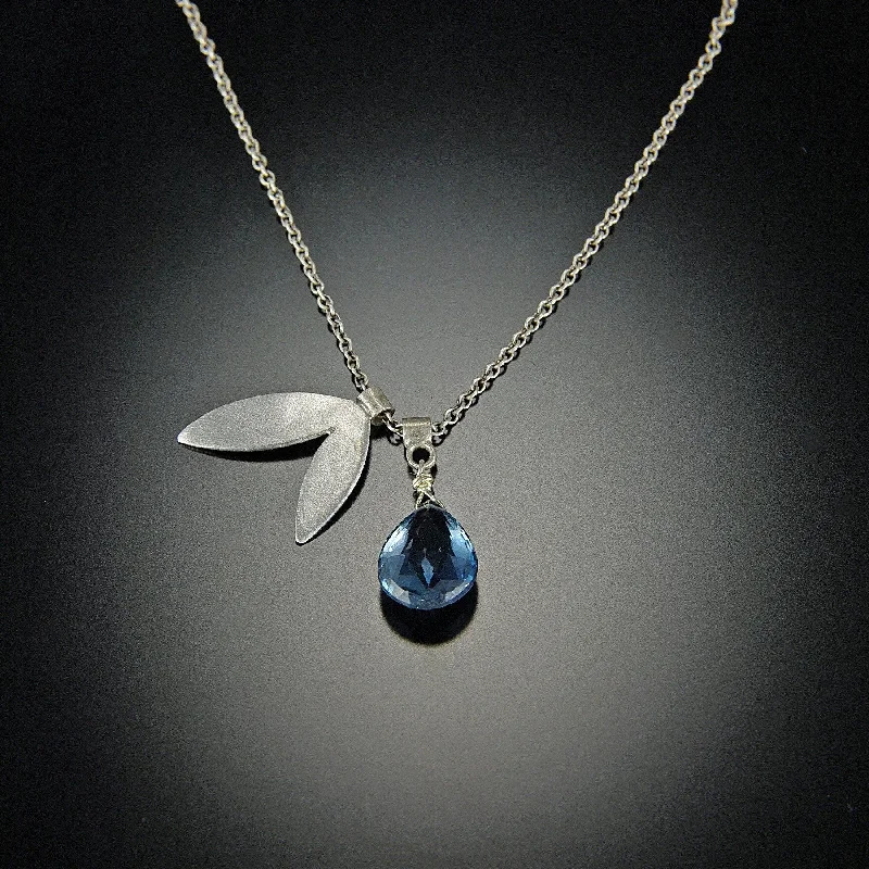 luxury necklace for women-London Blue Topaz Leaf Charm Necklace