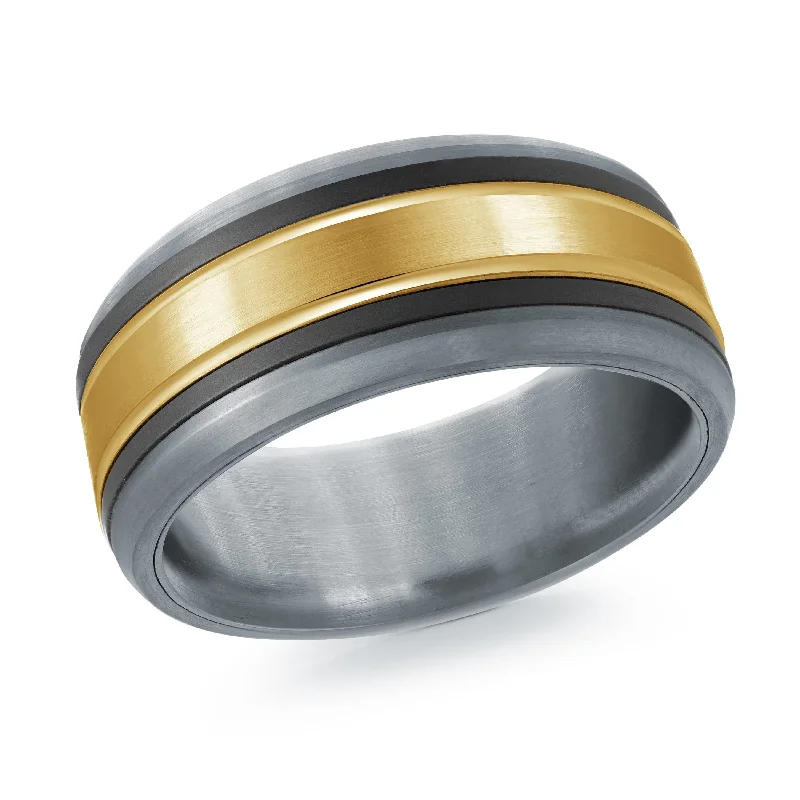 twist engagement ring for women-Tantalum with Carbon Fiber and 14K Yellow Gold Ring from the Tantalum Collection by Malo - MRDTC-018-8BY