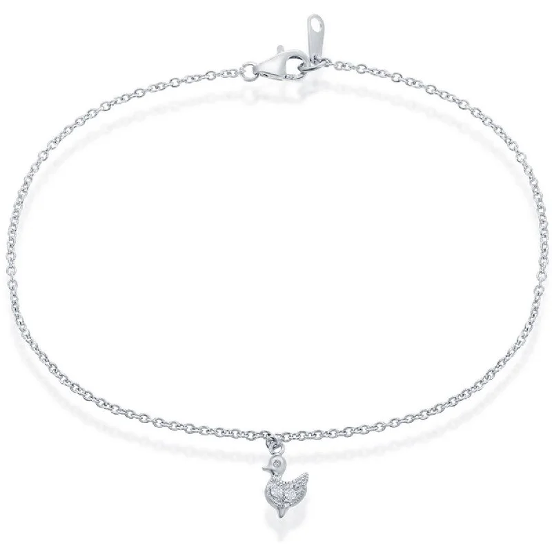 unique bracelet for women-Classic Women's Anklet - Sterling Silver with Hanging CZ Duck, 9 inch | R-9053-9