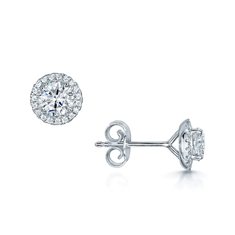 sapphire earrings for women-18ct White Gold Round Brilliant Cut Diamond Halo Cluster Stud Earrings