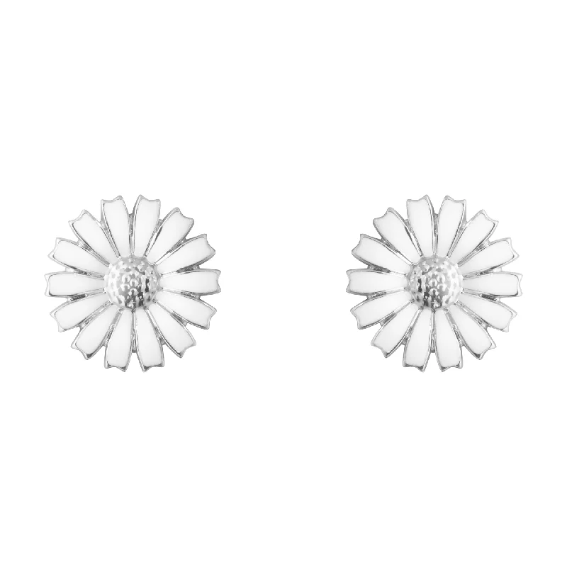 bohemian earrings for women-Daisy Silver And White Enamel Stud Earrings