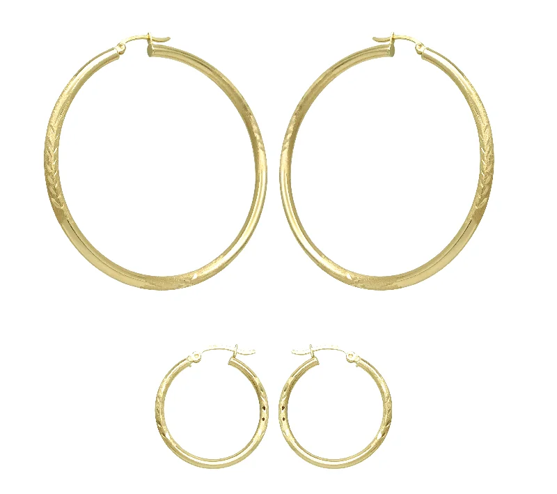 gemstone earrings for women-Diamond Cut Hoop Earring (14K)