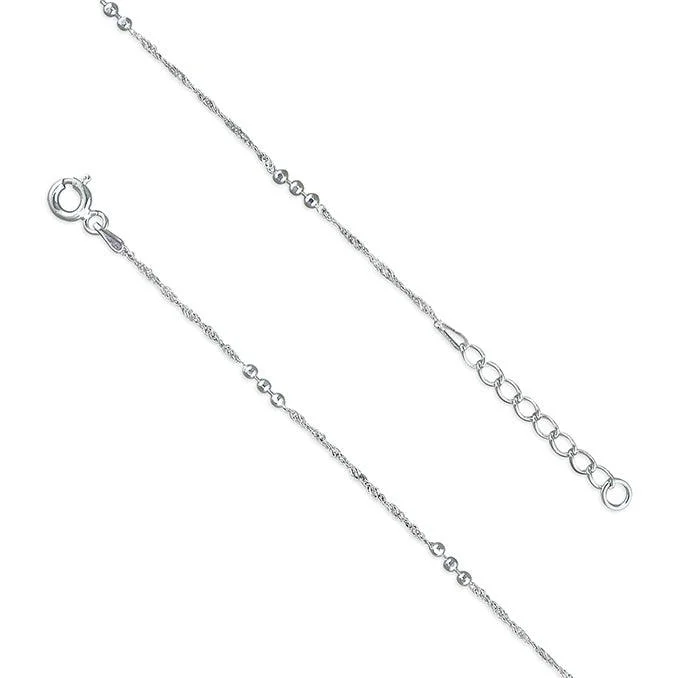 boho anklet for women-Diamond-Cut Bead Stations Anklet - Sterling Silver