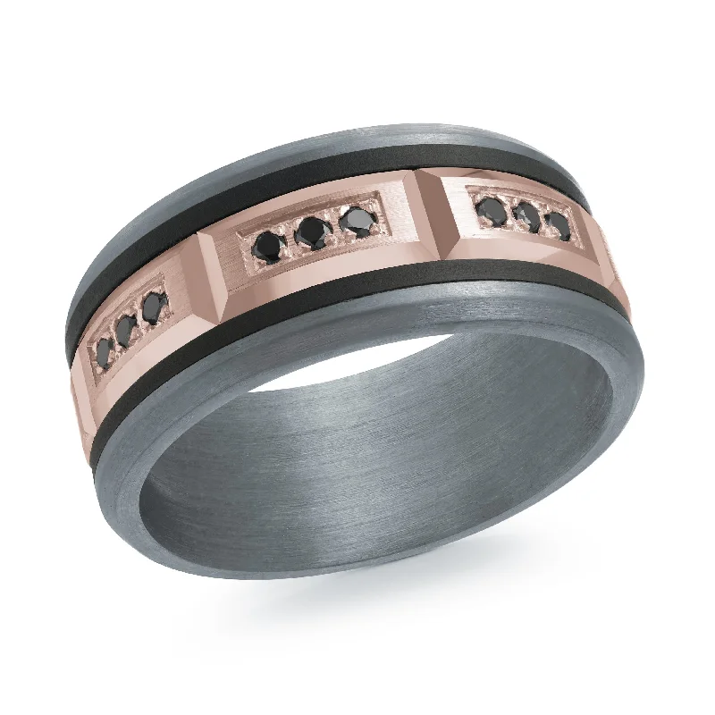 vintage engagement ring for women-Tantalum with Carbon Fiber and 14K Rose Gold Ring from the Tantalum Collection by Malo - MRDTC-005-9BPBD