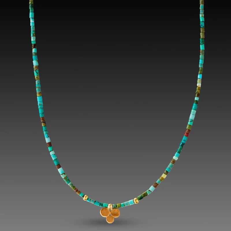 sun necklace for women-Turquoise Necklace with Gold Trio