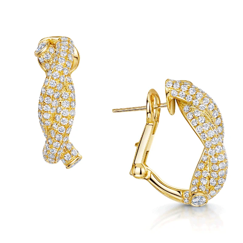 moon earrings for women-18ct Yellow Gold Diamond Knot Pave Set Hoop Earrings