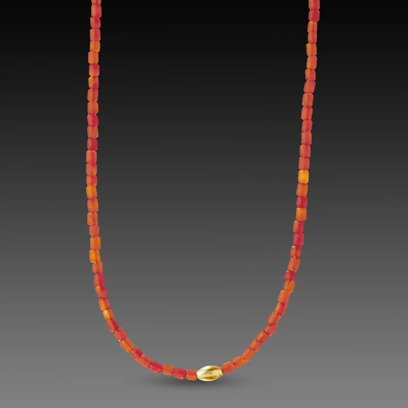 minimalist pendant necklace for women-Carnelian Necklace with Gold Rice Bead