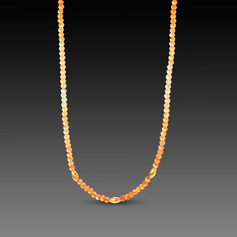 cute gold necklace for women-Ombre Carnelian Necklace with Gold Rice Beads