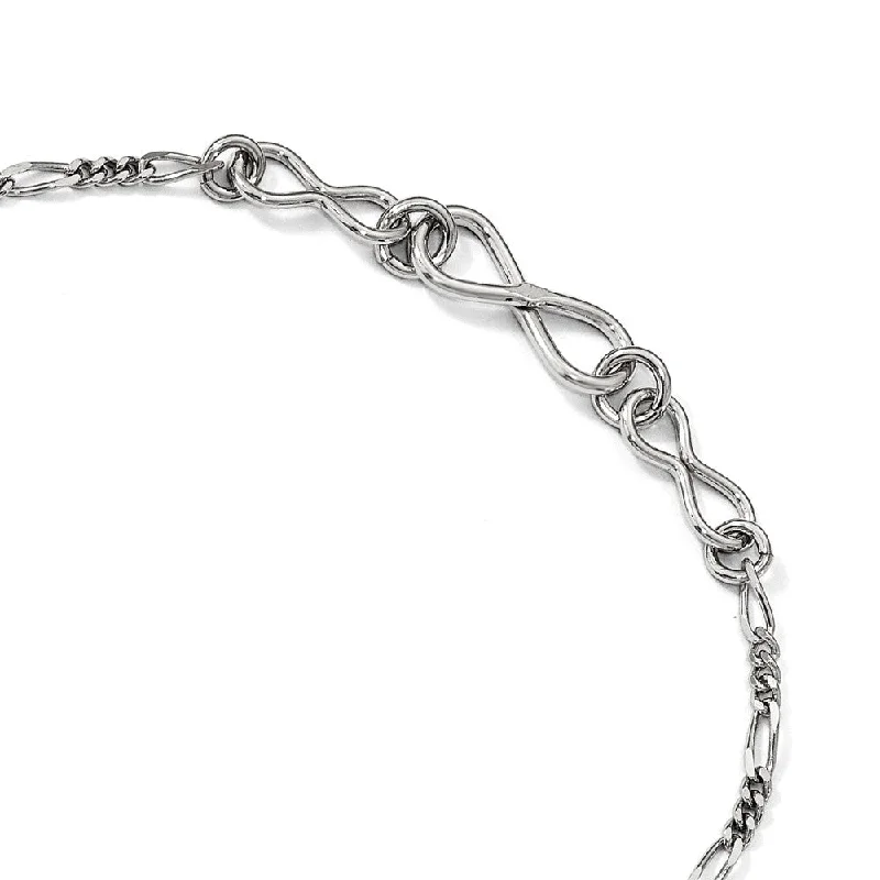 casual bracelet for women-Sterling Silver 6mm Infinity and 2mm Figaro Link Anklet, 9-10 Inch