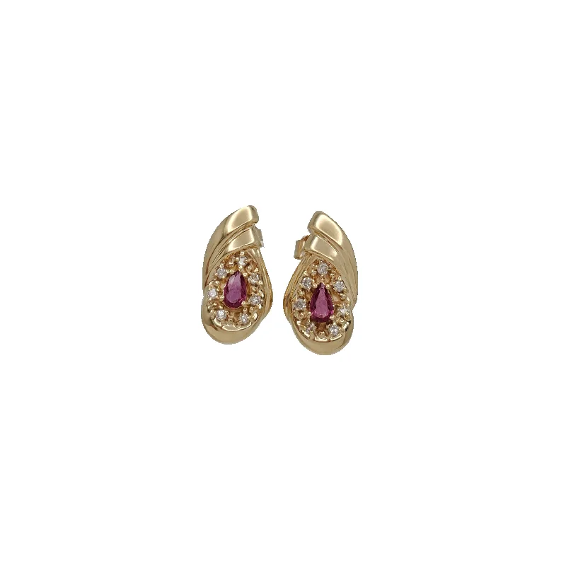 gold earrings for women-Ruby Diamond Earrings (14K)