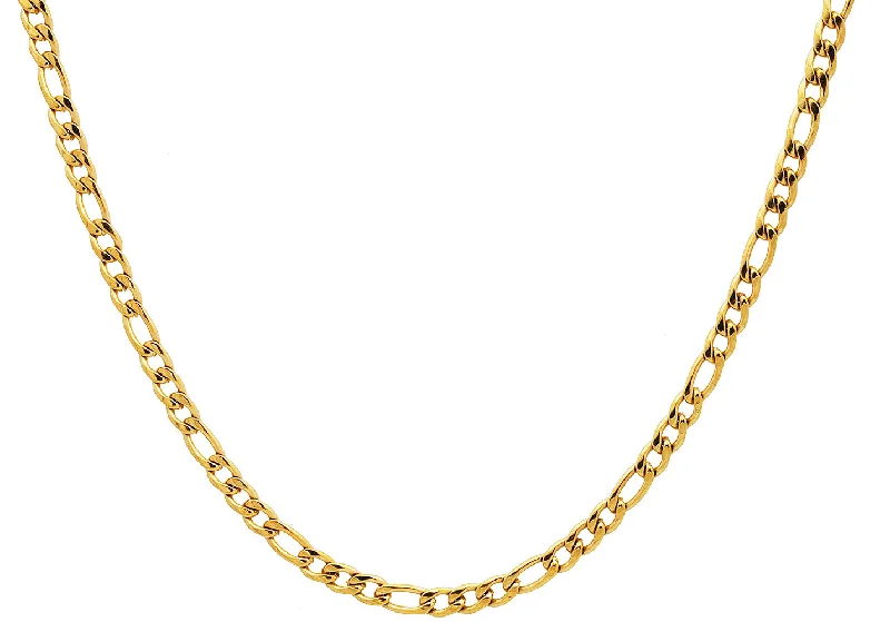 diamond necklace for women-Mens 4MM Gold Plated Stainless Steel Figaro Link Chain Necklace