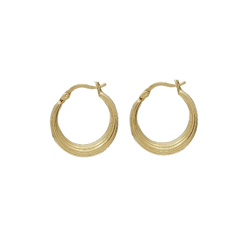 luxury diamond earrings for women-Textured Line Round Hoop Earrings (14K)