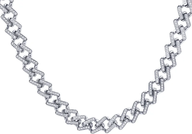 vintage-inspired necklace for women-Mens Stainless Steel 14mm Monaco Link 20" Chain Necklace With Cubic Zirconia