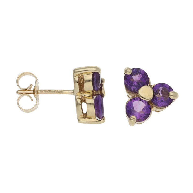 large stud earrings for women-9ct Gold Amethyst Three Stone Earrings