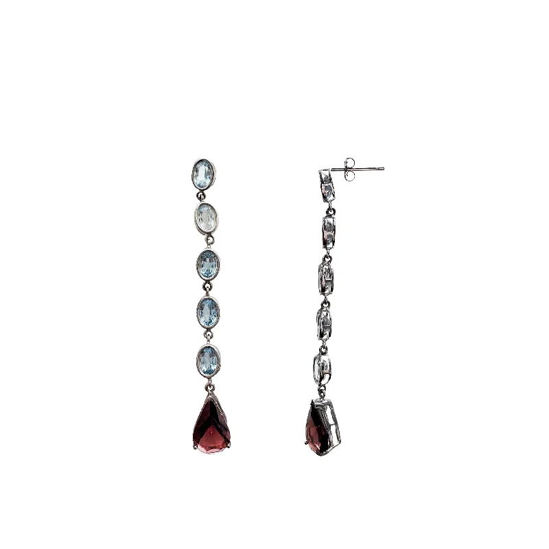 stud earrings for women-Blue Topaz & Garnet Drop Earrings (14K)