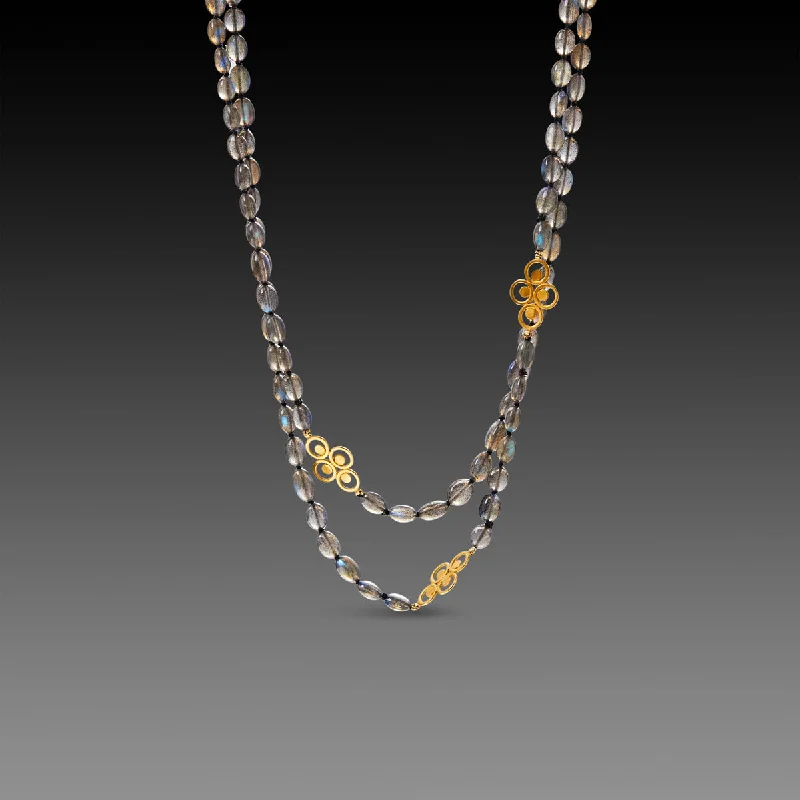 zodiac pendant necklace for women-Long Labradorite and Gold Filigree Necklace