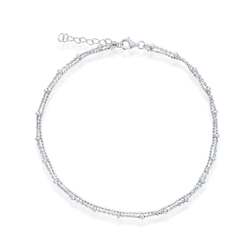 golden bracelet for women-Classic Women's Anklet - Sterling Silver Double Strand Beaded | R-9264