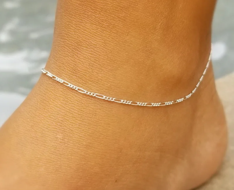 diamond-studded bracelet for women-Fine Figaro Anklet (Sterling Silver or 14K Gold Fill)