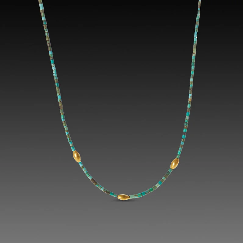 moon necklace for women-Turquoise & Gold Beaded Necklace