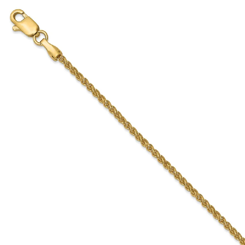 leather anklet with charms for women-14k Yellow Gold 1.5mm Solid Wheat Chain Anklet, 10 Inch