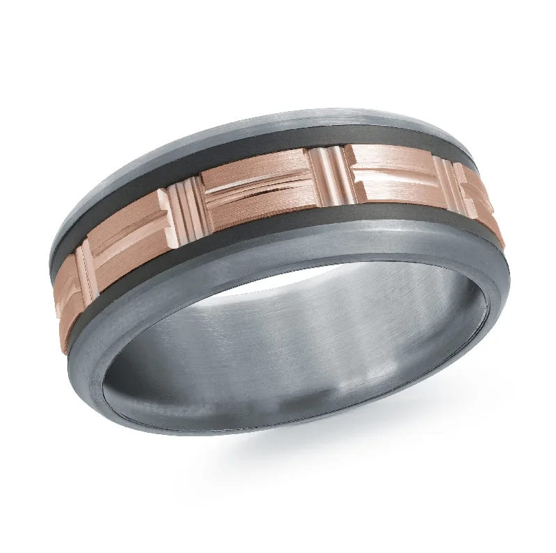 round cut engagement ring for women-Tantalum with Carbon Fiber and 14K Rose Gold Ring from the Tantalum Collection by Malo - MRDTC-008-8BP