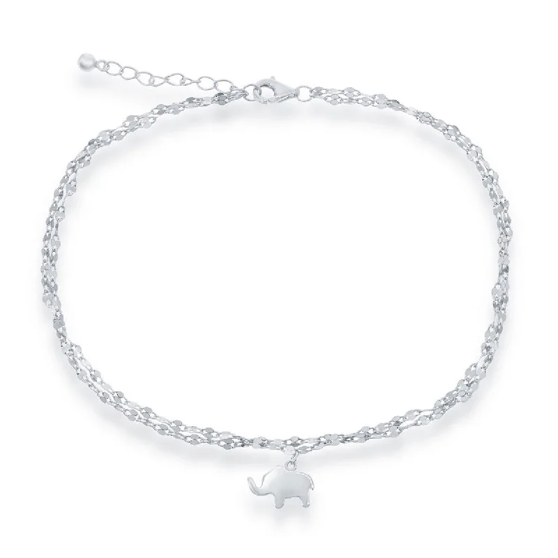 personalized charm bracelet for women-Classic Women's Anklet - Double Strand Mirror Chain with Elephant Charm | R-9263