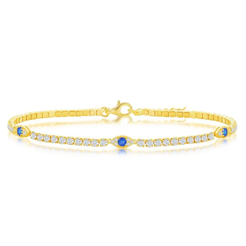 large bangle bracelet for women-Classic Women's Anklet - Gold Plated Sterling Silver CZ Evil Eye Tennis | R-9279-GP