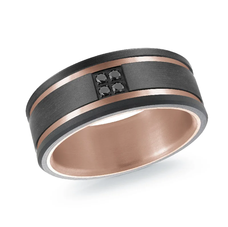 rose gold solitaire engagement ring for women-Titanium with Carbon Fiber and 14K Rose Gold Ring from the Titanium Collection by Malo - MRDTI-016-9BPBD