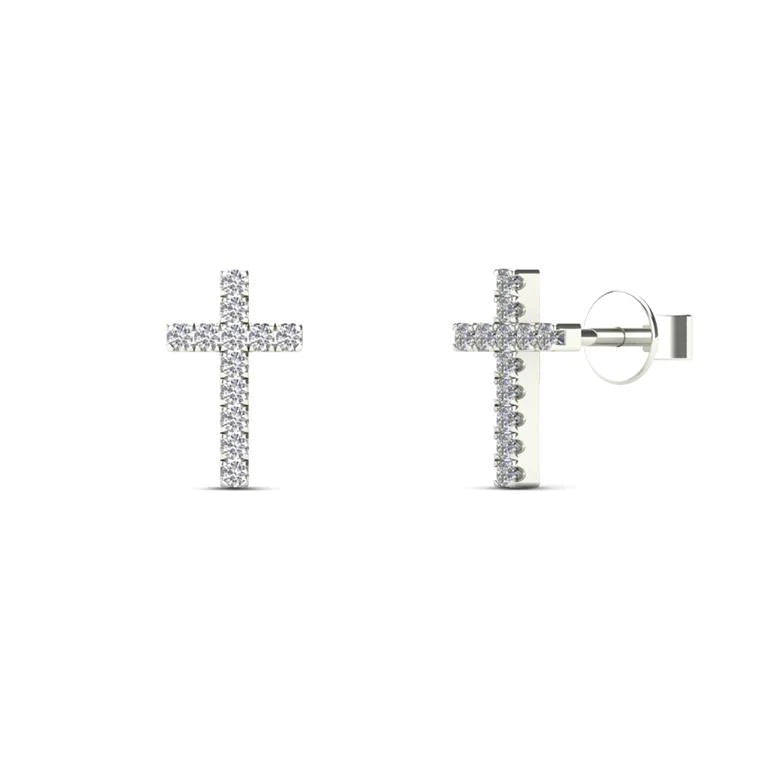 butterfly earrings for women-Cross round diamond earring