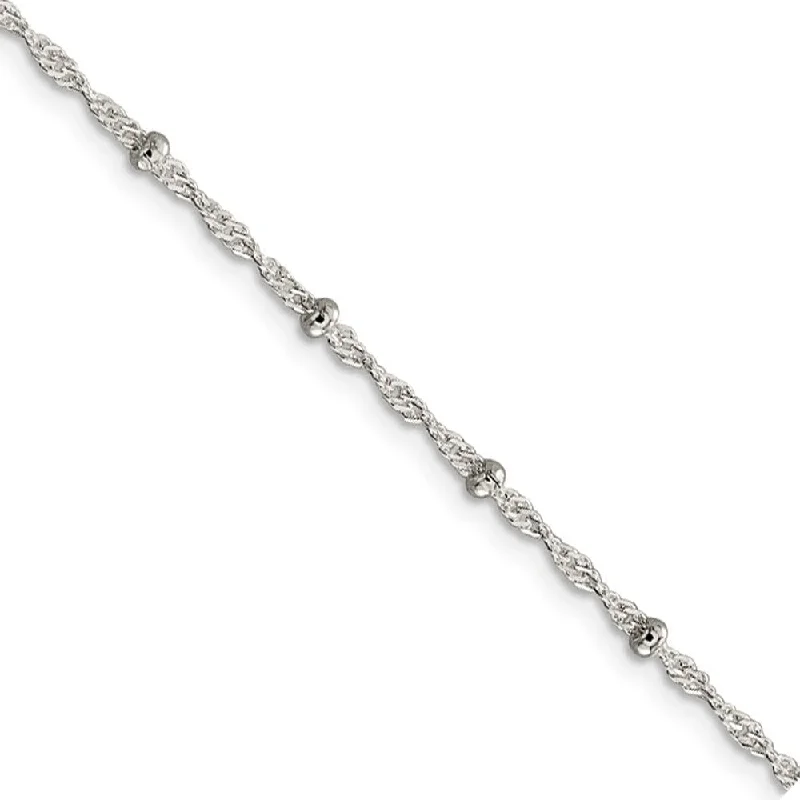 silver anklet for women-Sterling Silver 2.5mm Beaded Loose Rope Chain Anklet