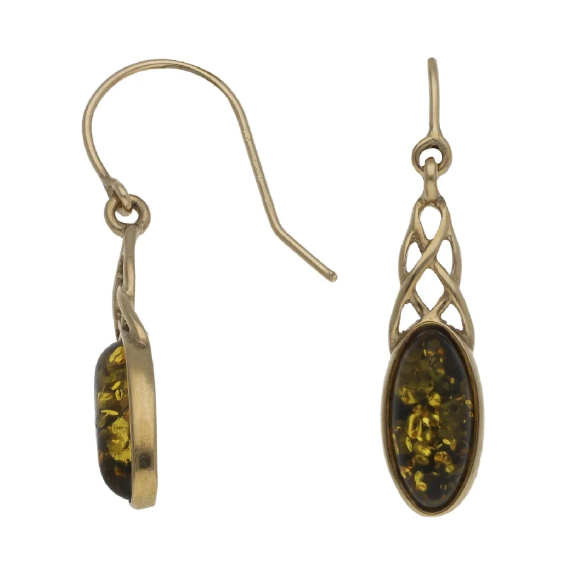 elegant pearl earrings for women-9ct Gold Amber Drop Earrings