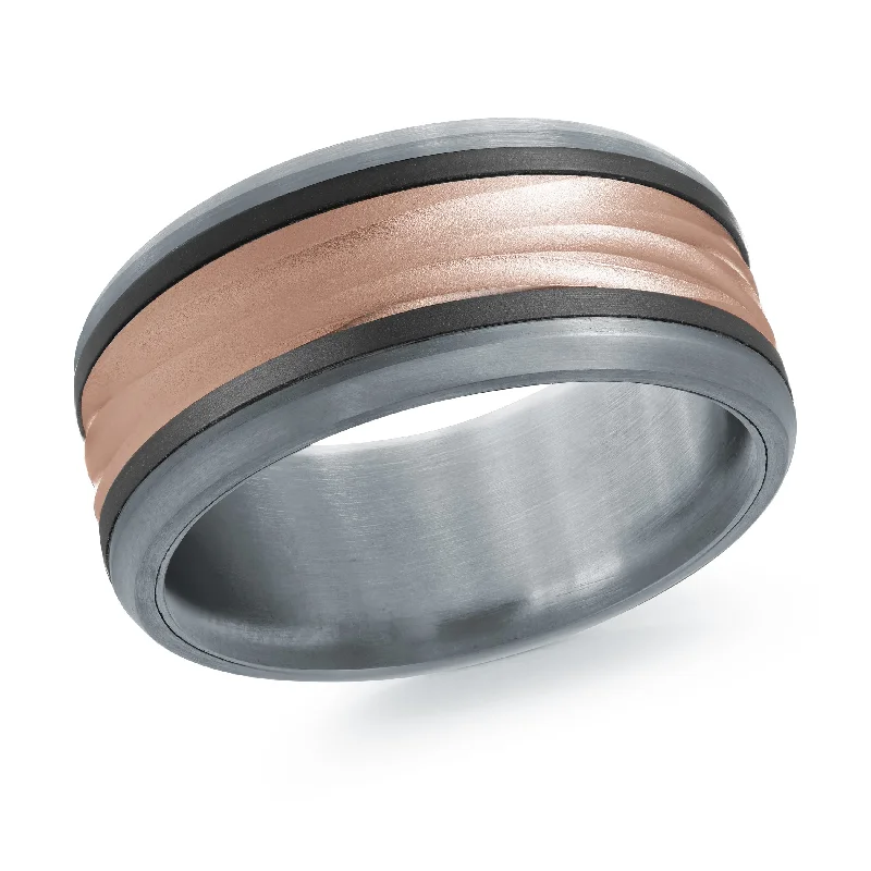 custom diamond engagement ring for women-Tantalum with Carbon Fiber and 14K Rose Gold Ring from the Tantalum Collection by Malo - MRDTC-016-9BP