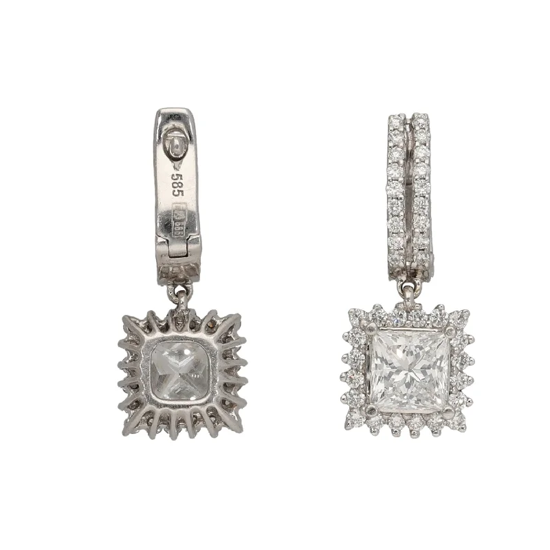 vintage gold earrings for women-14ct White Gold 1.88ct Diamond Drop Earrings