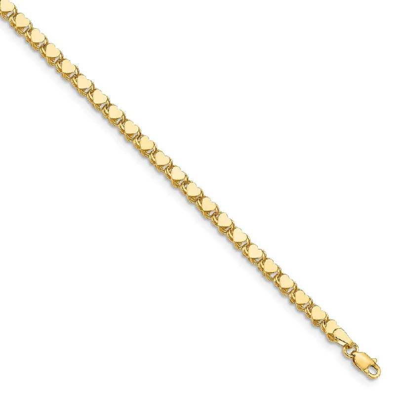 diamond bracelet for women-14k Yellow Gold 4mm Double-Sided Heart Anklet, 10 Inch