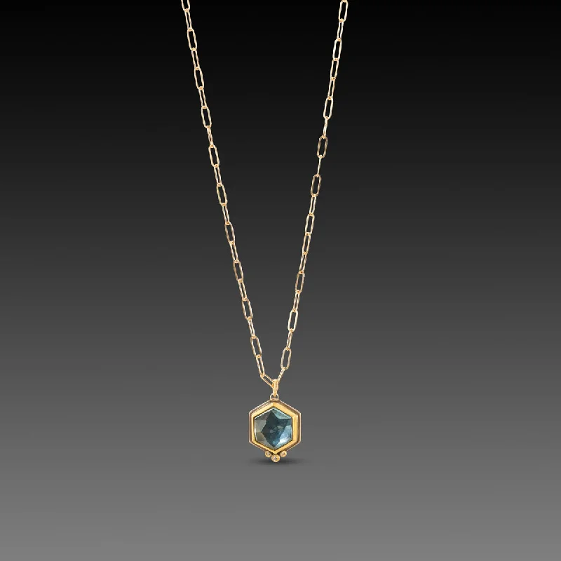 infinity necklace for women-Geometric Topaz Necklace with Diamond Trio