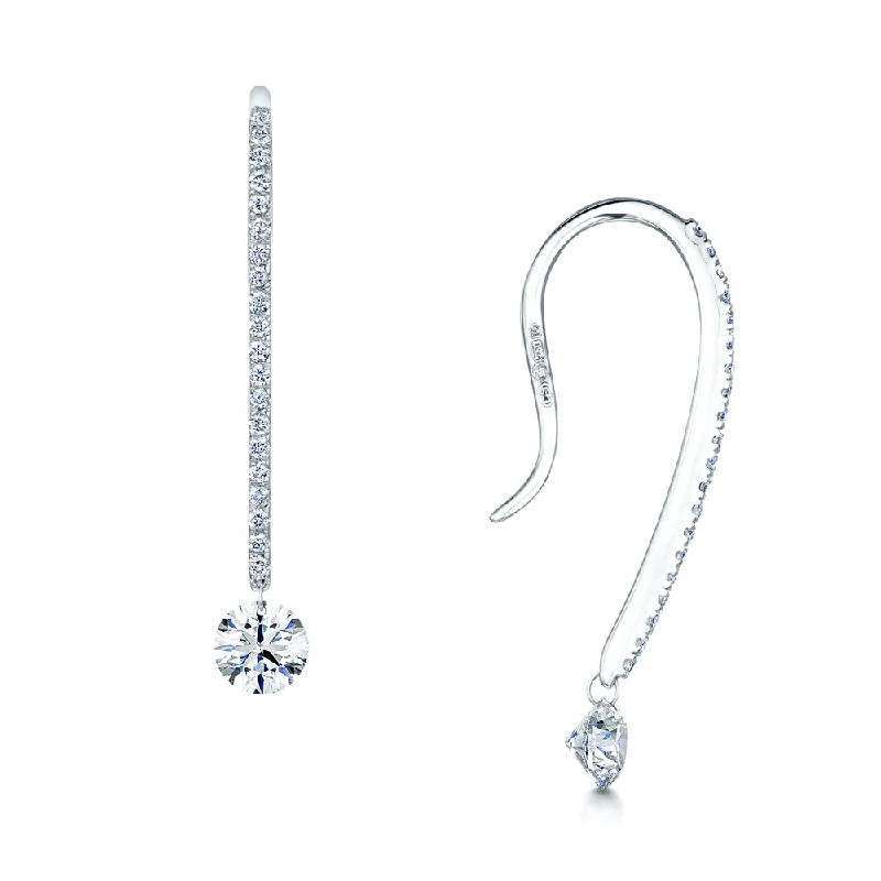 hoop stud earrings for women-18ct White Gold Long Diamond Set Hook Earrings