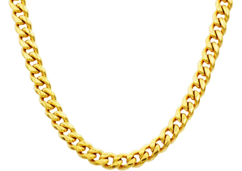 birthday necklace for women-Mens 10mm Gold Stainless Steel Cuban Link Chain Necklace With Box Clasp