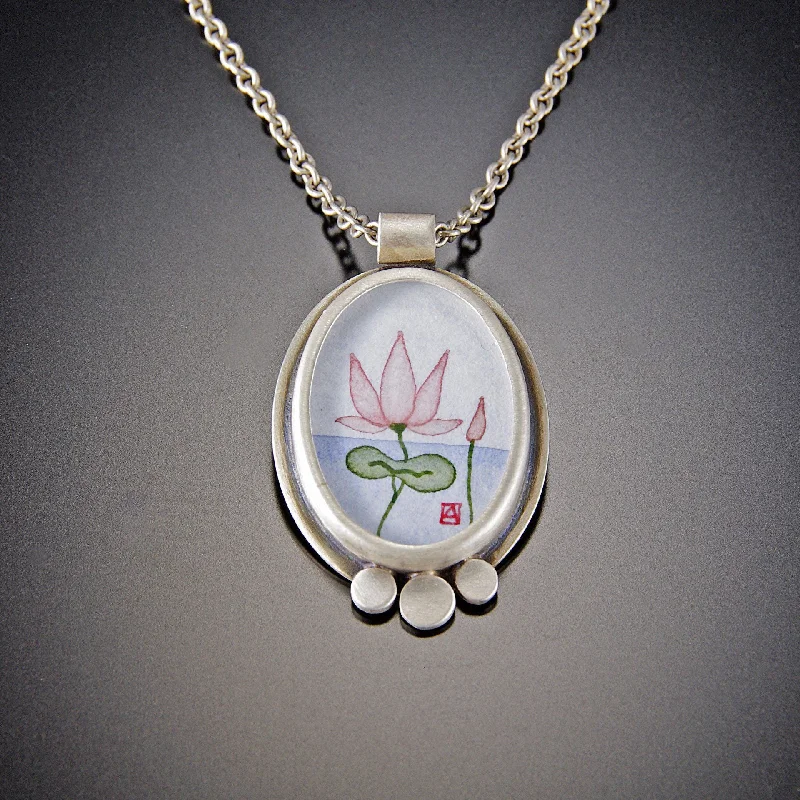 rose gold pendant necklace for women-Oval Lotus Necklace