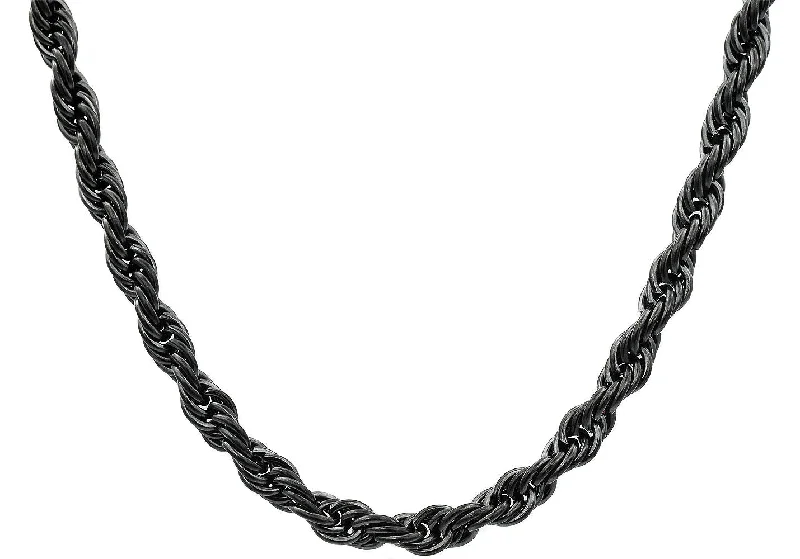 heart necklace for women-Mens Black Plated Stainless Steel Rope Chain Necklace