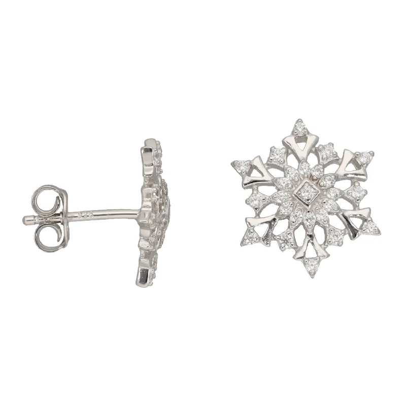 heart-shaped stud earrings for women-New Silver Sterling Cubic Zirconia Snowflake Earrings