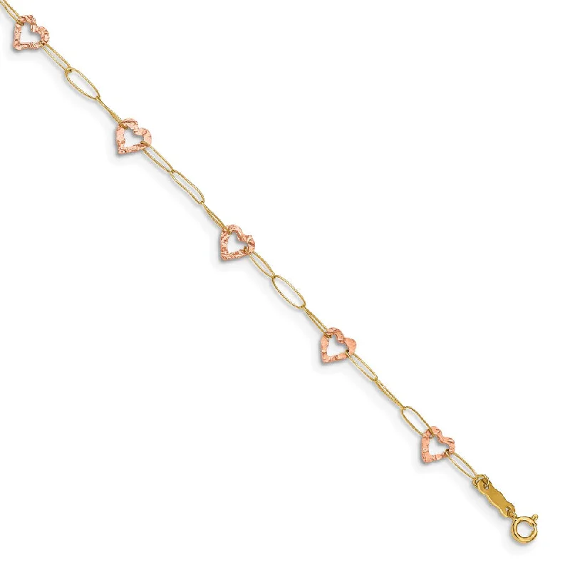 anklet with charms for women-14k Two-Tone Gold Adjustable Heart Anklet, 9 Inch